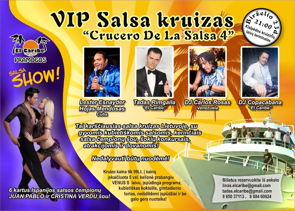 Crucero de la Salsa 4 Savaitgalio pramogos, renginiai, kelionės