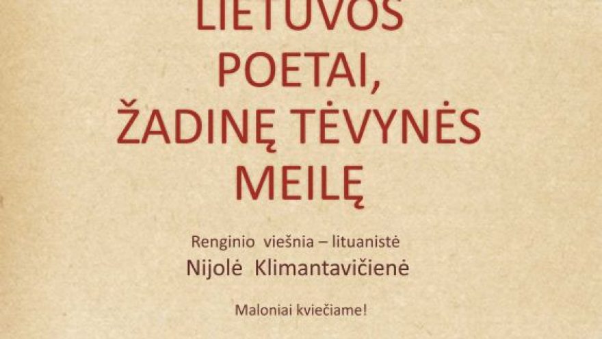 Paskaita-diskusija „Lietuvos poetai, žadinę tėvynės meilę“