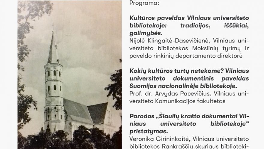 Parodos „Šiaulių krašto dokumentai Vilniaus universiteto bibliotekoje“ pristatymas