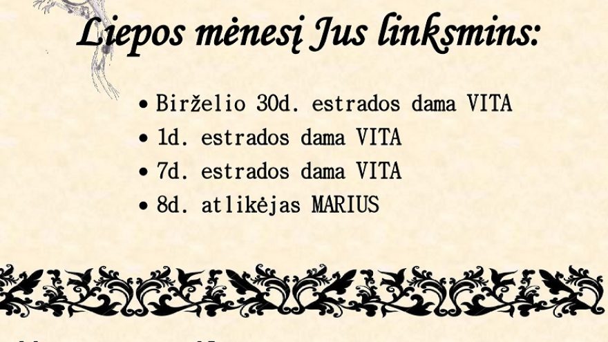 Gyvos muzikos vakaras su atlikėja Vita