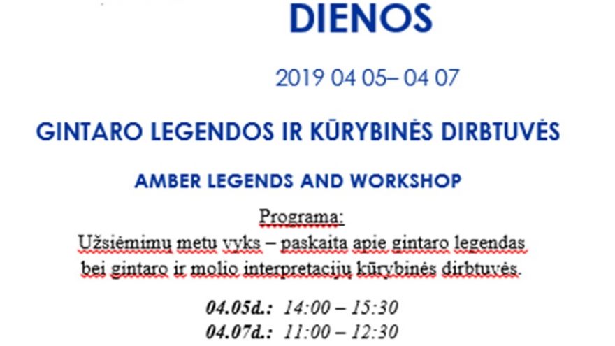 Gintaro legendos ir kūrybinės dirbtuvės
